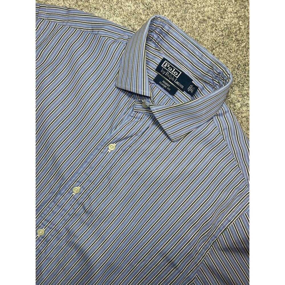 Polo Ralph Lauren Mens 16.5 32/33 Classic Fit Blue Stripes Long Sleeve B…